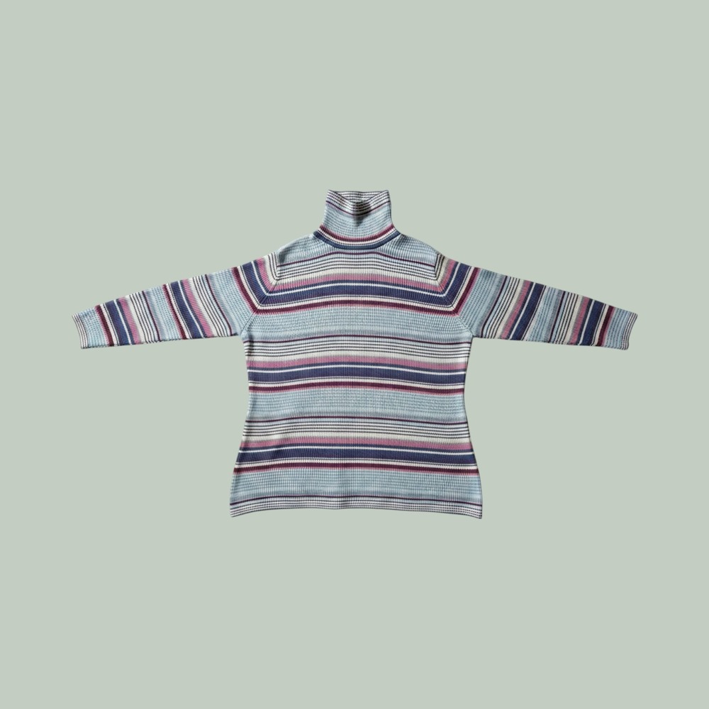 August Max Woman Sweater Womens 2X Multi Striped Turtleneck Ribbed Cotton Casual